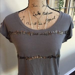 LOFT Sz M Grey TShirt w/Silver Sequin Stripes